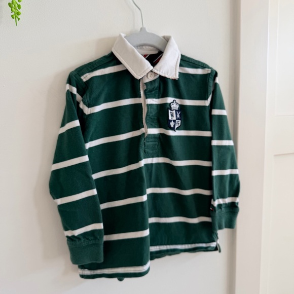 Tommy Hilfiger Green Striped Kids Polo Rugby Long Sleeve Shirt 100% Cotton 3T - Picture 3 of 9